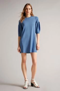 Ted Baker Womens Blue Feyah Lt- Full Needle Puff Sleeve Dress
