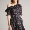 Ted Baker Navy Blue Hazpin Asymmetric Cold Shoulder Ruffle Mini Dress -TED BAKER Sales Store unnamed file 895