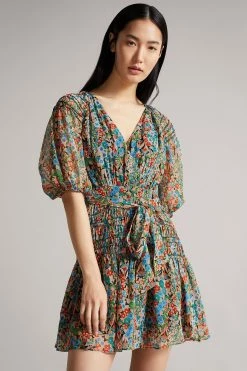 Ted Baker Tiania Black Smock Panel Wrap Mini Dress