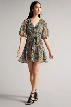 Ted Baker Tiania Black Smock Panel Wrap Mini Dress -TED BAKER Sales Store unnamed file 903