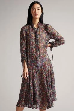 Ted Baker Black Bevlia Dropped Waist Midi Dress