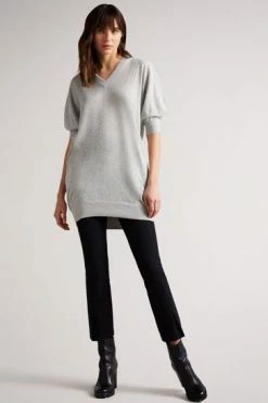 Ted Baker Inula Dk-Grey V Neck Sleeve Detailed Knit Dress -TED BAKER Sales Store unnamed file 950