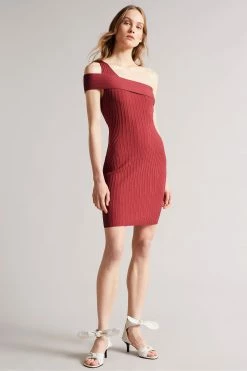 Ted Baker Mid-Pink Ragazza Seam Free Asymmetric Knit Dress -TED BAKER Sales Store unnamed file 968